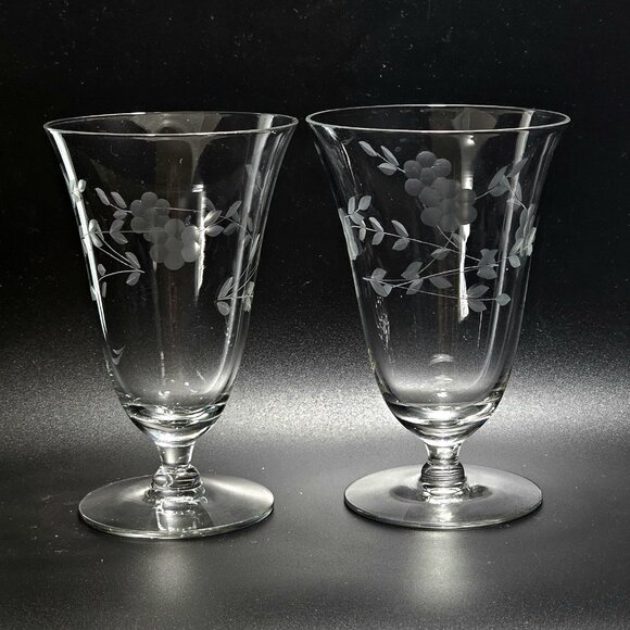 2 Etched Flower Garland Ice Tea Glasses 5.5" Crystal cottagecore romanticism - Picture 4 of 7